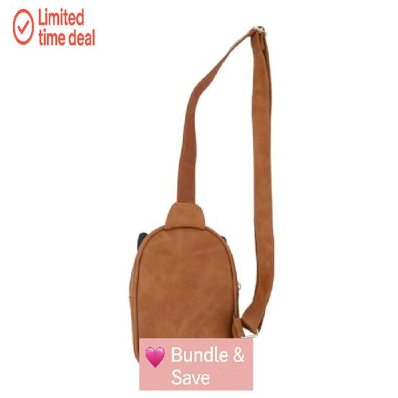 Stitch Applique Sling Bag 7.4" Adjustable Strap Faux Suede PU - Picture 8 of 8